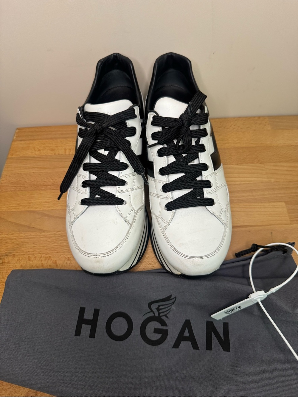 Hogan Maxi H222 Black & White Leather Platform Sneakers